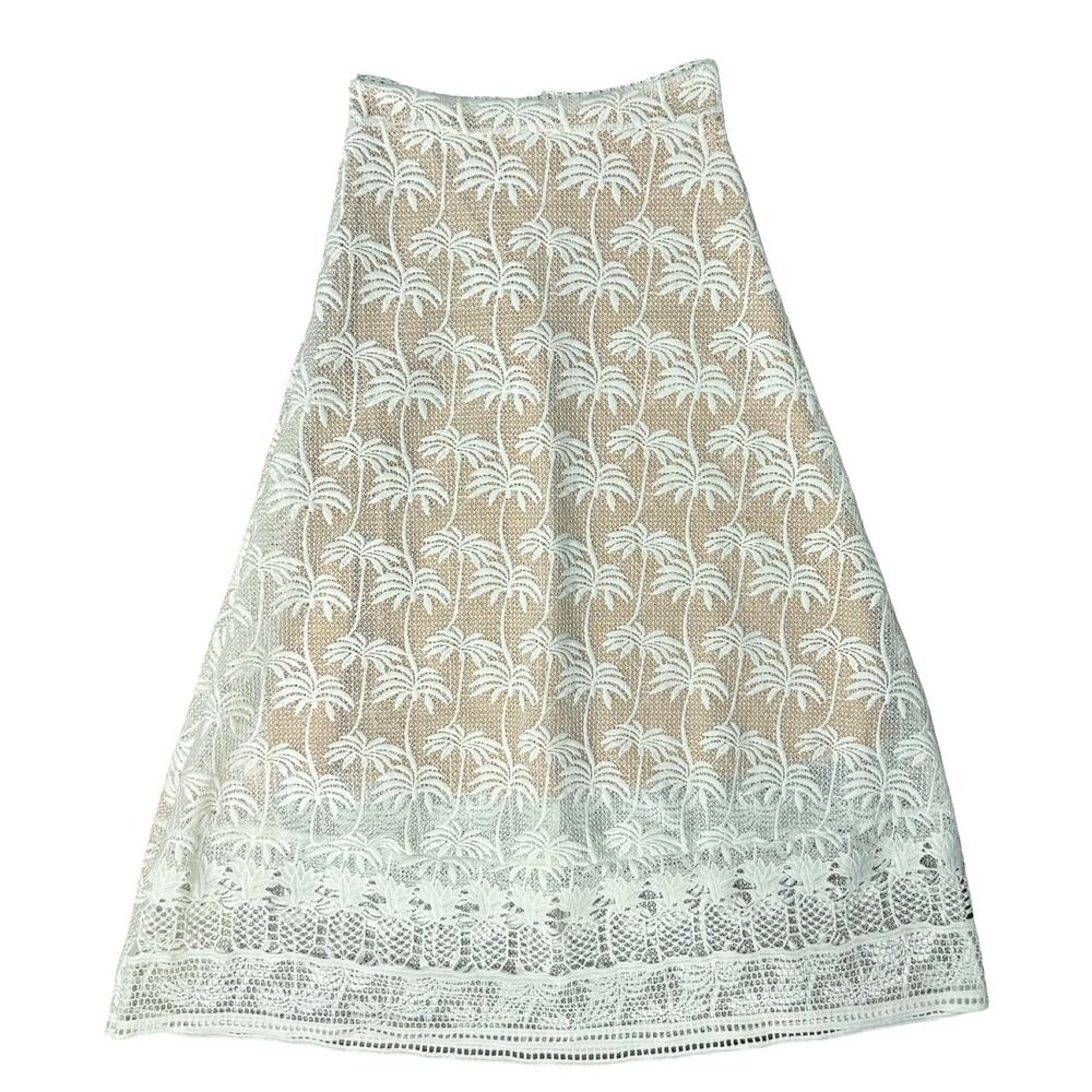 Pink Lemonade White Nude Palm Tree Pineappele Lace Crop Top Midi Skirt Set sz M - Picture 14 of 16